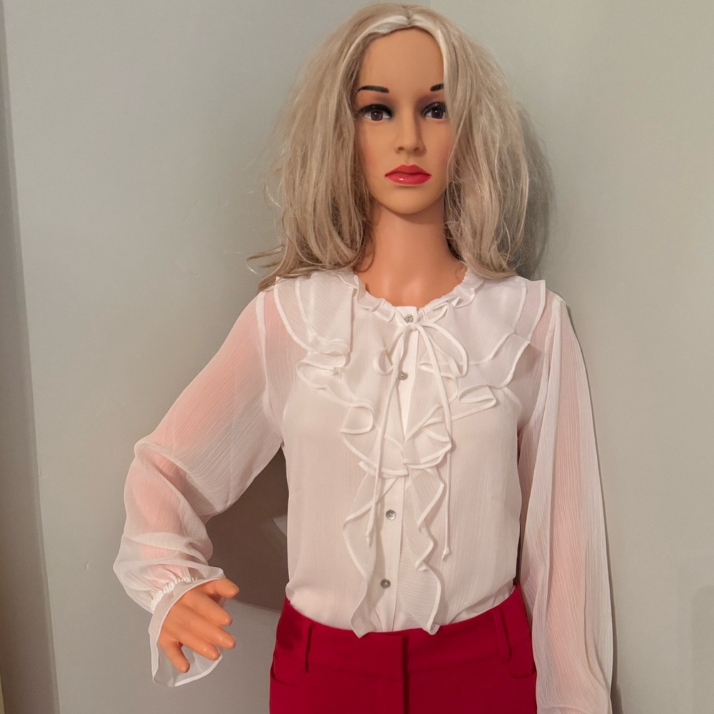 NWT GORGEOUS and the latest style - Beautiful Winter White Ruffled Blouse! - Picture 2 of 9